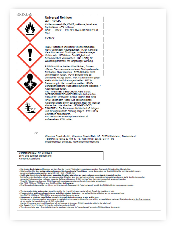 Etiketten für gefahrstoffrechtliche Kennzeichnungen von Chemical Check